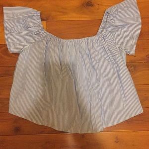 Blue and white striped off the shoulder top